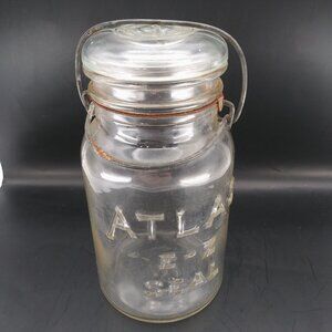 Vintage ATLAS E-Z Seal 7.5" Quart #7 Canning Jar Clear Glass Wire Closure Lid